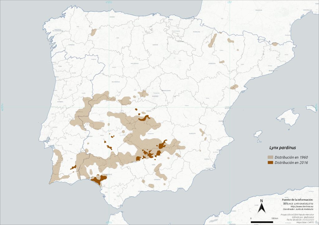 Mapa de distribución del lince ibérico
